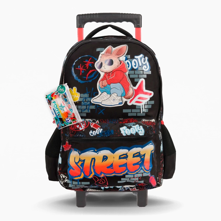 Mochila Escolar Footy 2026 Street Style Negra con Carro 18" Art.F26441